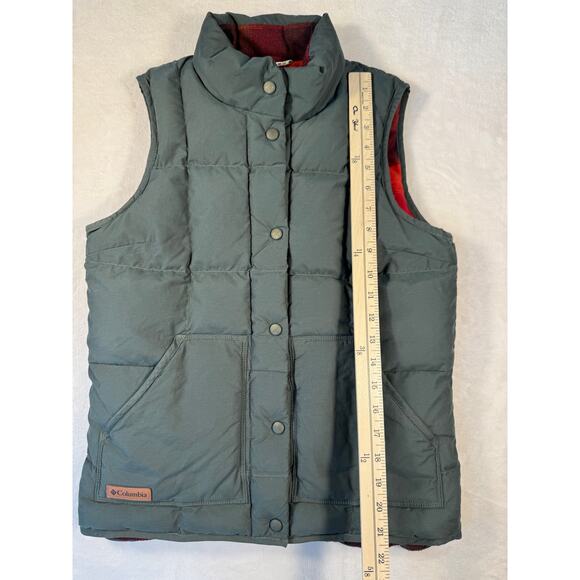 Columbia Womens Retro Green Puffer Vest Blanket Flannel Lined Down XS Cozy Warm - Picture 8 of 11